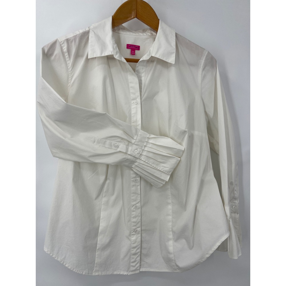 Talbots White Pleated Cuff Button Shirt 12W Cottagecore Victorian Renfaire